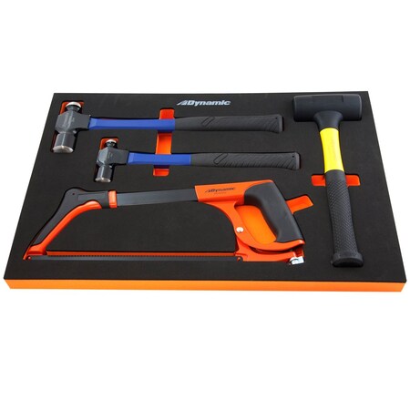 Dynamic Tools 5 Piece Hammer & Hacksaw Set With Foam Tool Organizer D096004-FT2T